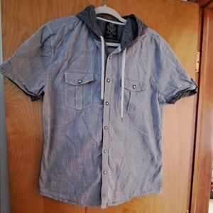 XIOS New York Short Sleeve Button-Down Hoodie Shirt Men’s Size XL